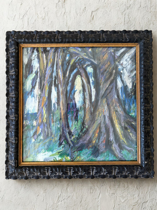 Vibrant Pastel Landscape in Vintage Leaf Motif Frame (FREE SHIPPING)