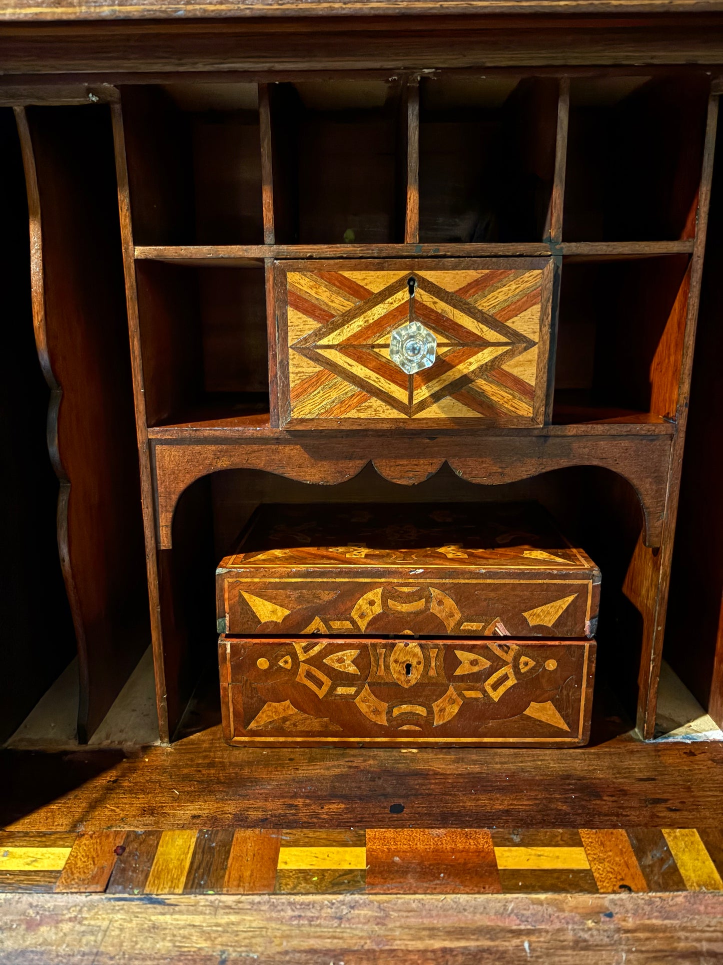 Antique American Marquetry Desk, Chair and Inner Box
