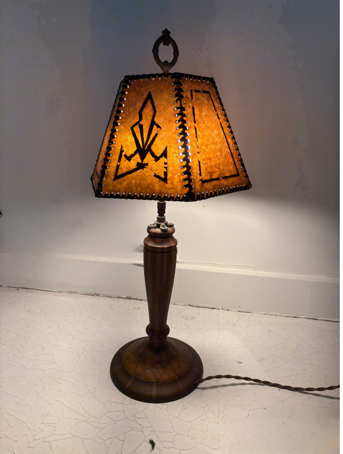 1940s Parquetry Table Lamp with 1920s Mica Shade (FREE SHIPPING)